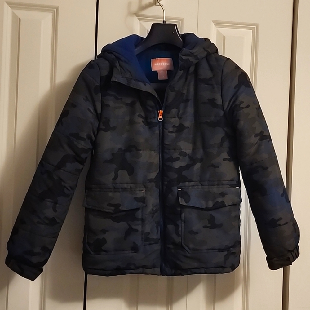 Joe Fresh Camo Blue and Green Puffer Jacket, Boys L (10-12)